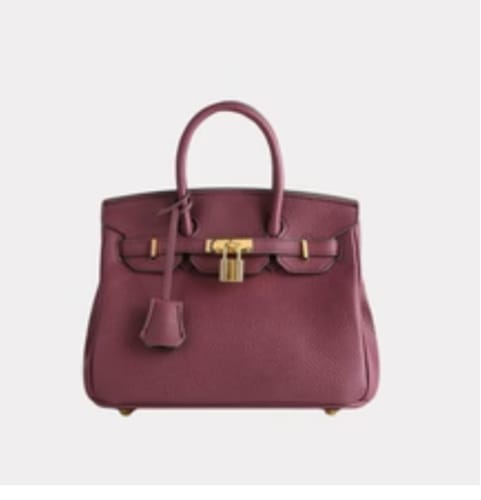Customer's wine-colored Warkin Bag, showing its structured design and gold lock closure.