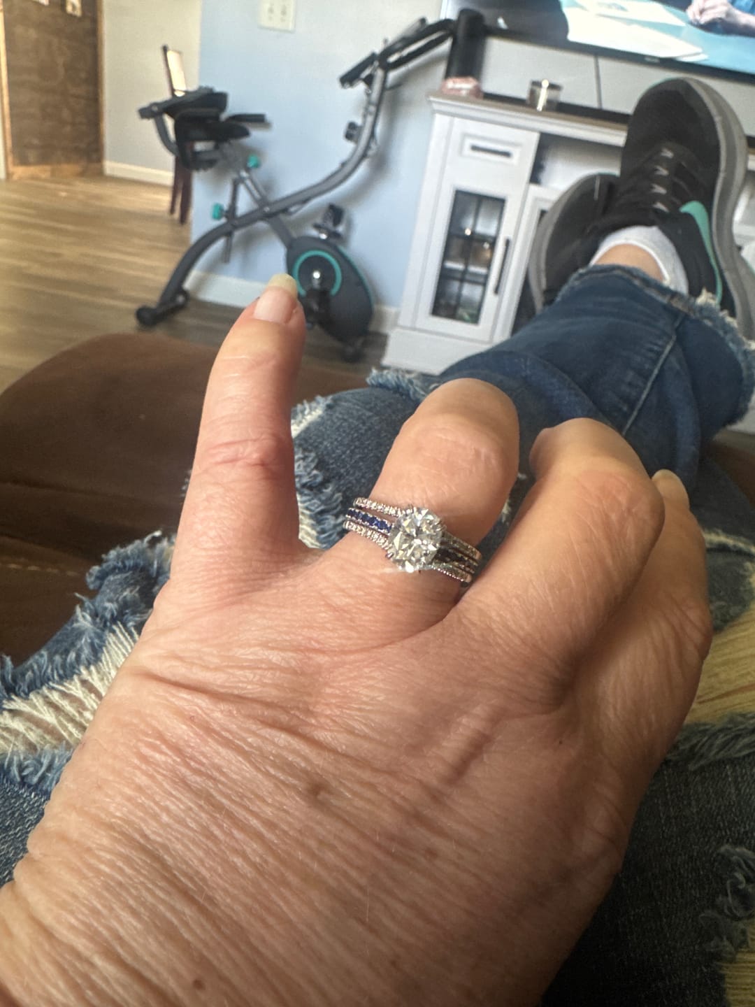 Customer photo review of Oval Moissanite With Sapphire Pave Engagement Ring
