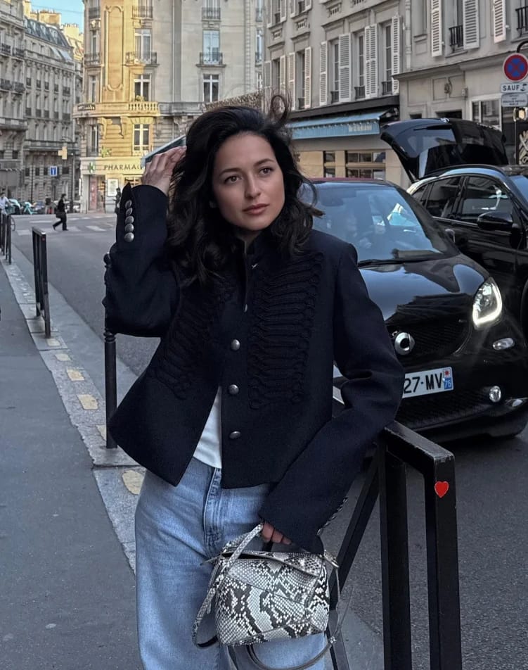 Customer photo review of Nadya Stand Collar Napoleon Jacket
