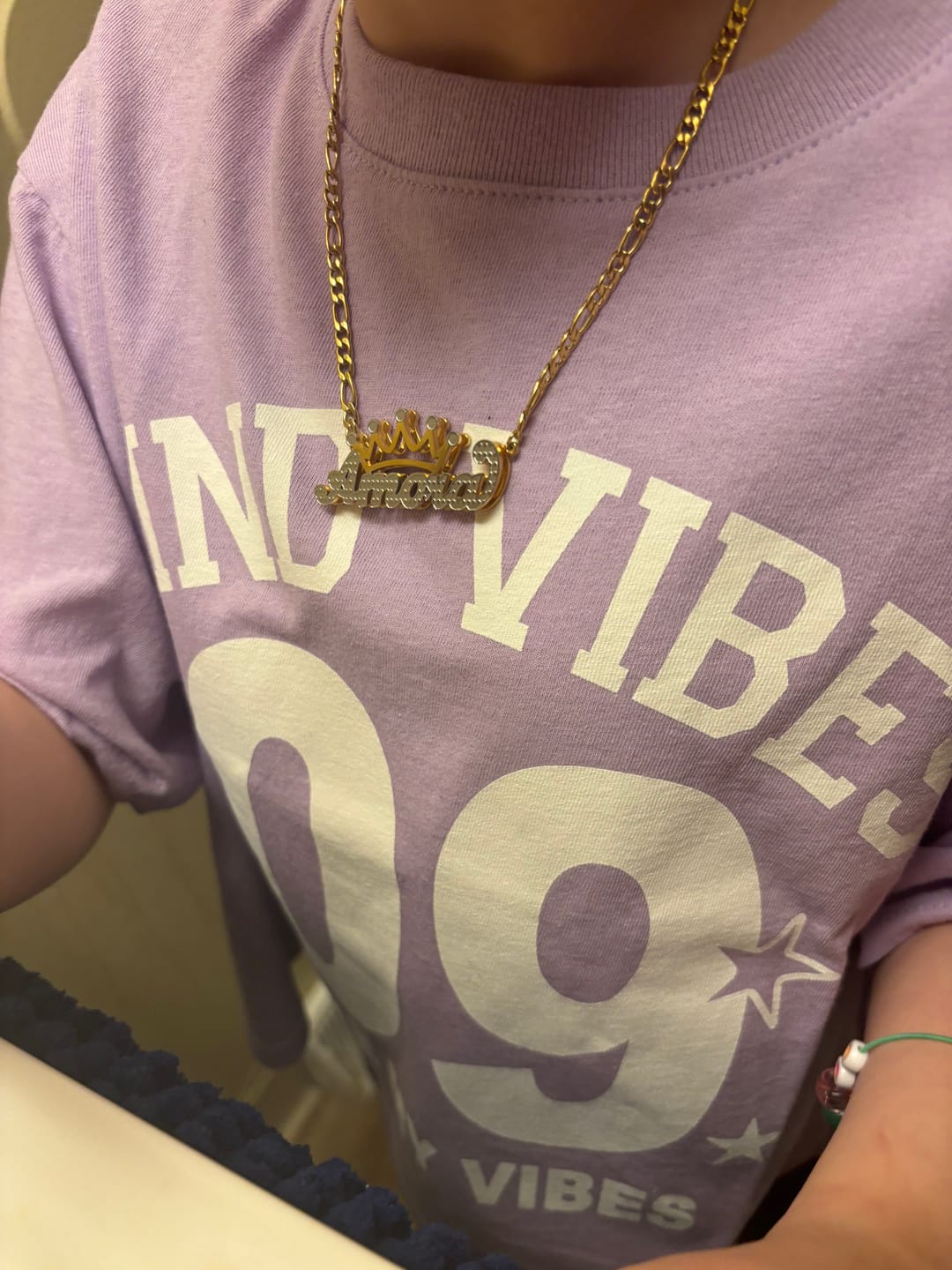 Customer photo review of Kids Double Plated Crown Name Necklace w/ Figaro Chain