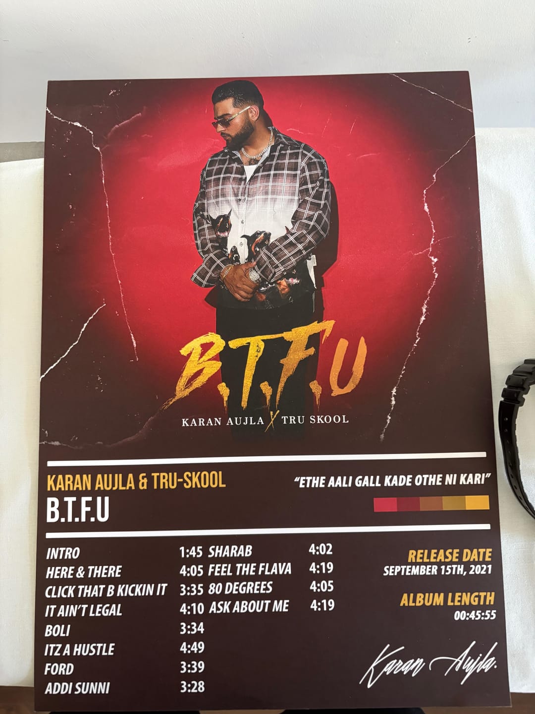 Customer photo review of Karan Aujla & Tru-Skool - B.T.F.U | ALBUM POSTER