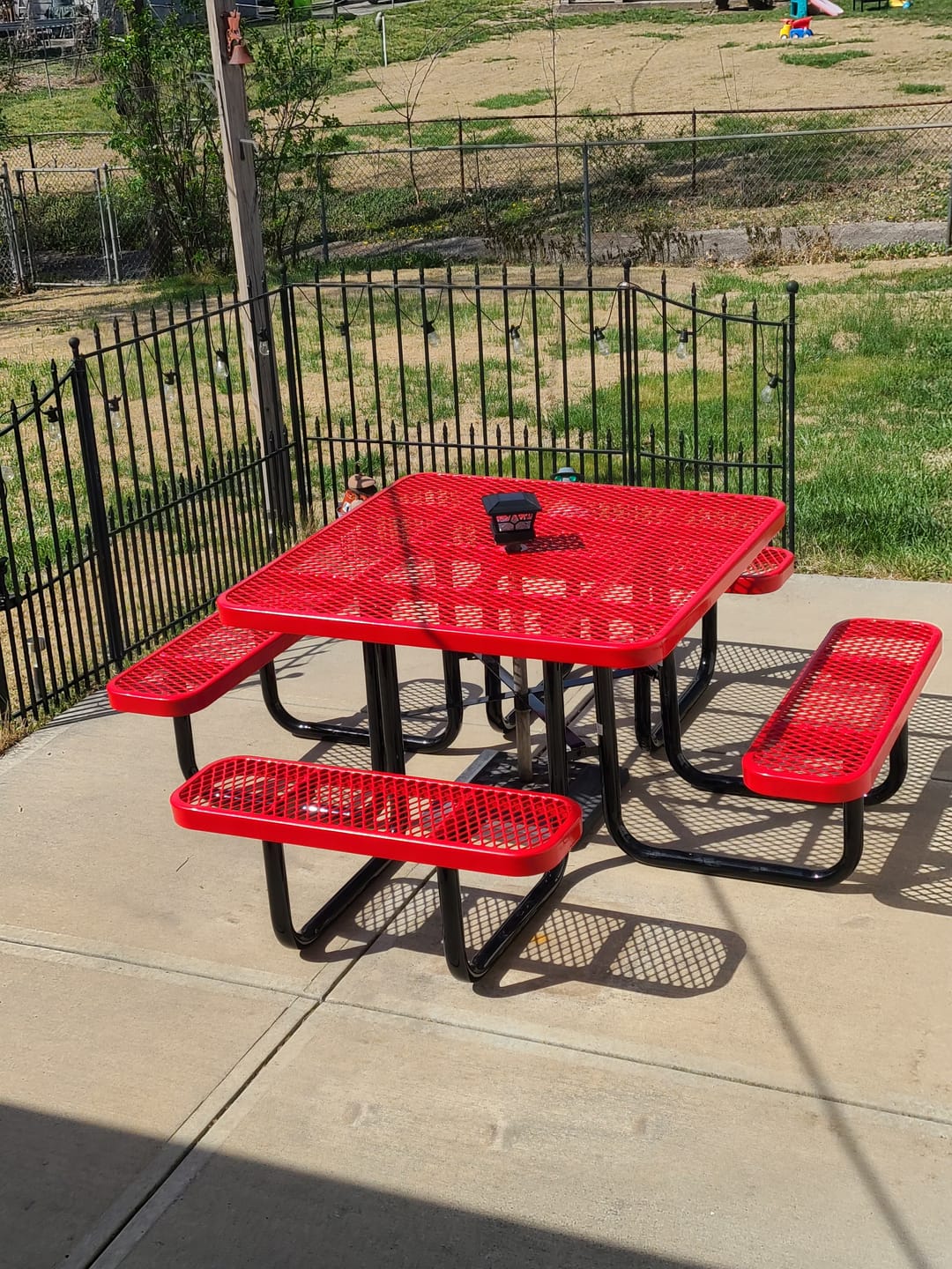 Customer photo review of Quick Ship Square Picnic Table - 46" Square Portable Commercial Picnic Table