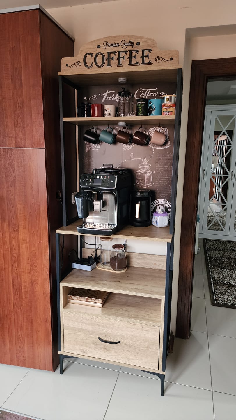 Customer photo review of Rani JE154 Işıklı Kahve Köşesi Çekmeceli Çok Amaçlı Mutfak Dolabı Sepet Ceviz