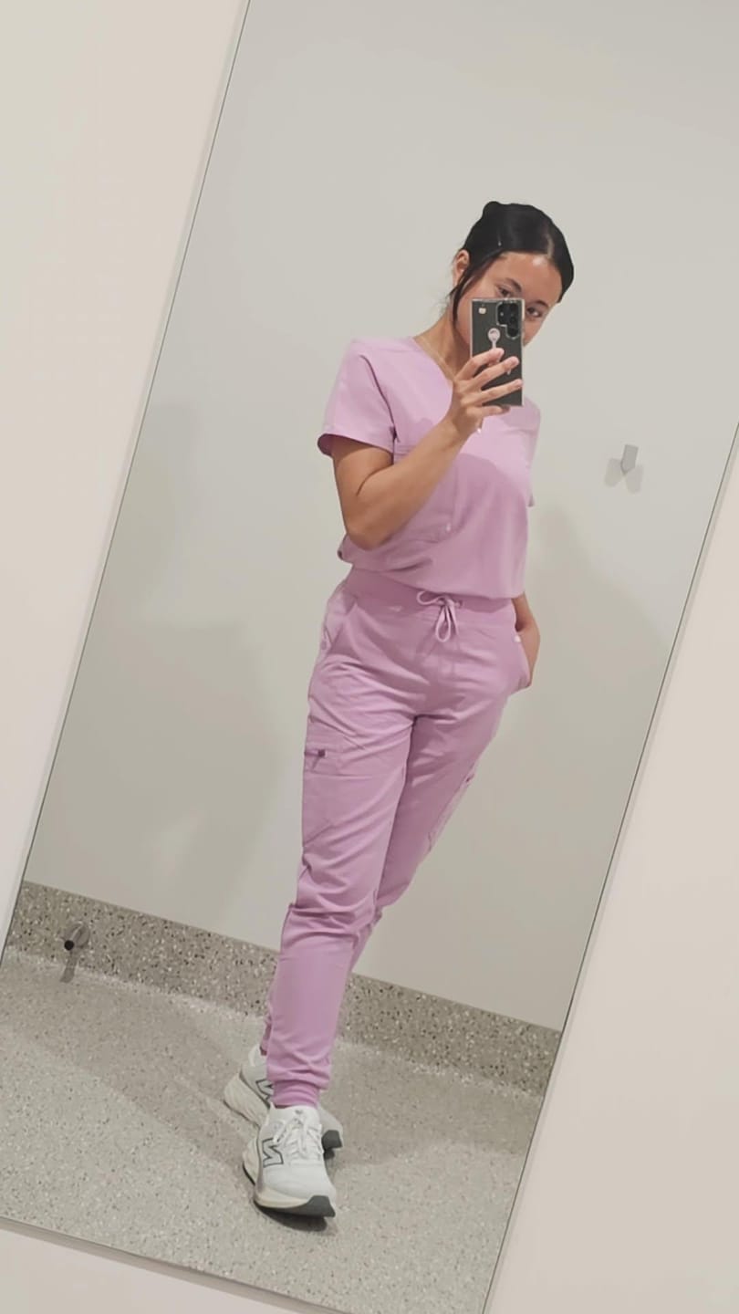Customer photo review of FLORENCE Three Chest Pocket Scrub Top - Lavender Haze | SLTECH™
