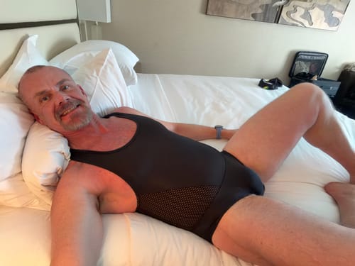 Customer photo review of Mens Sexy Sheer Mesh Wrestling Bodysuit