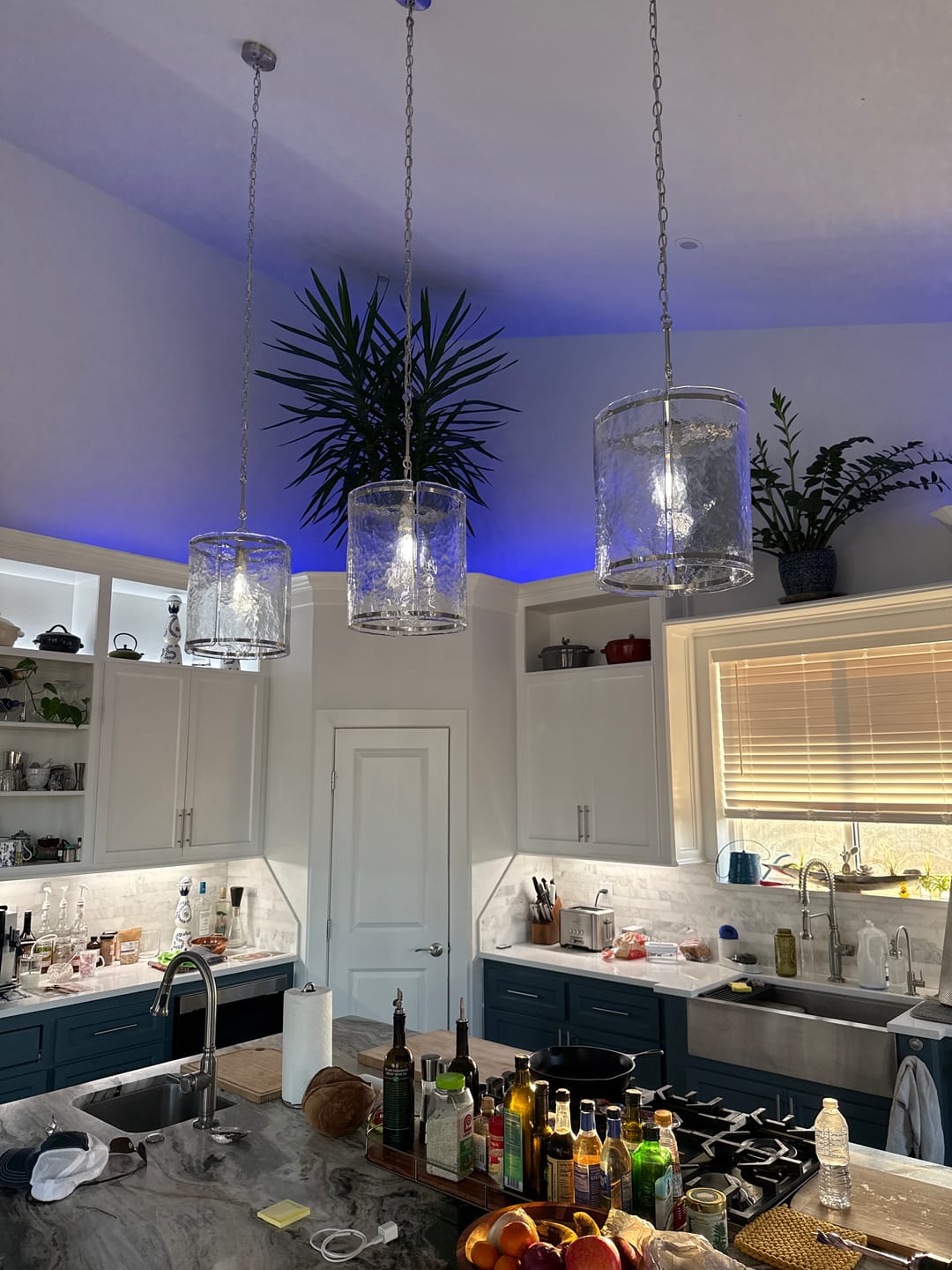 Customer photo review of Farmhouse Clear Textured Glass Cylinder Cage Pendant