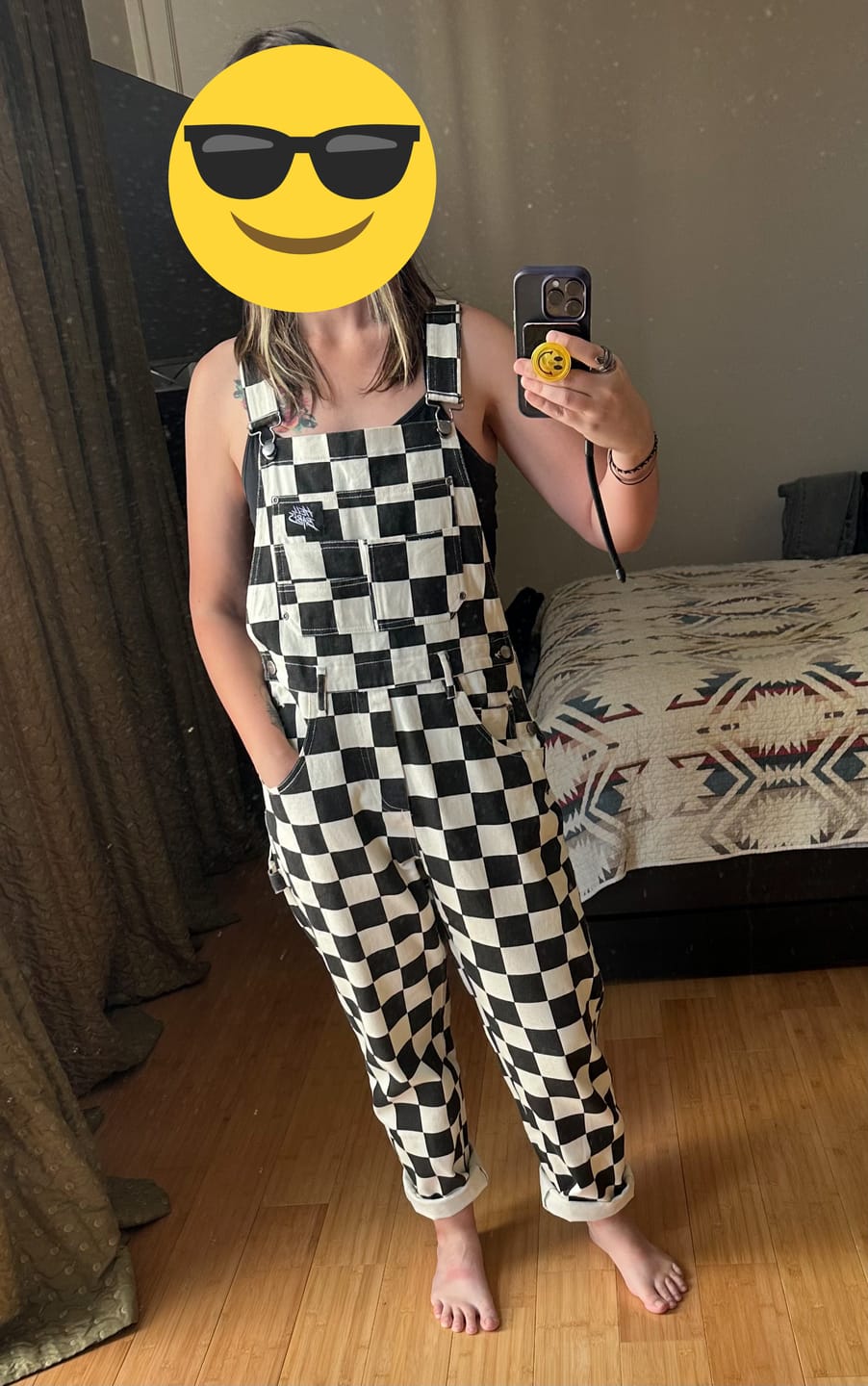 Customer photo review of Born Bad Washed Overalls - Checkered