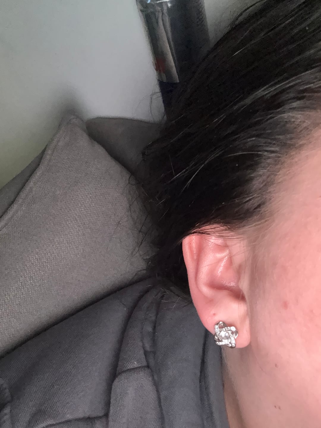 Customer photo review of Silver Love Knot Earrings