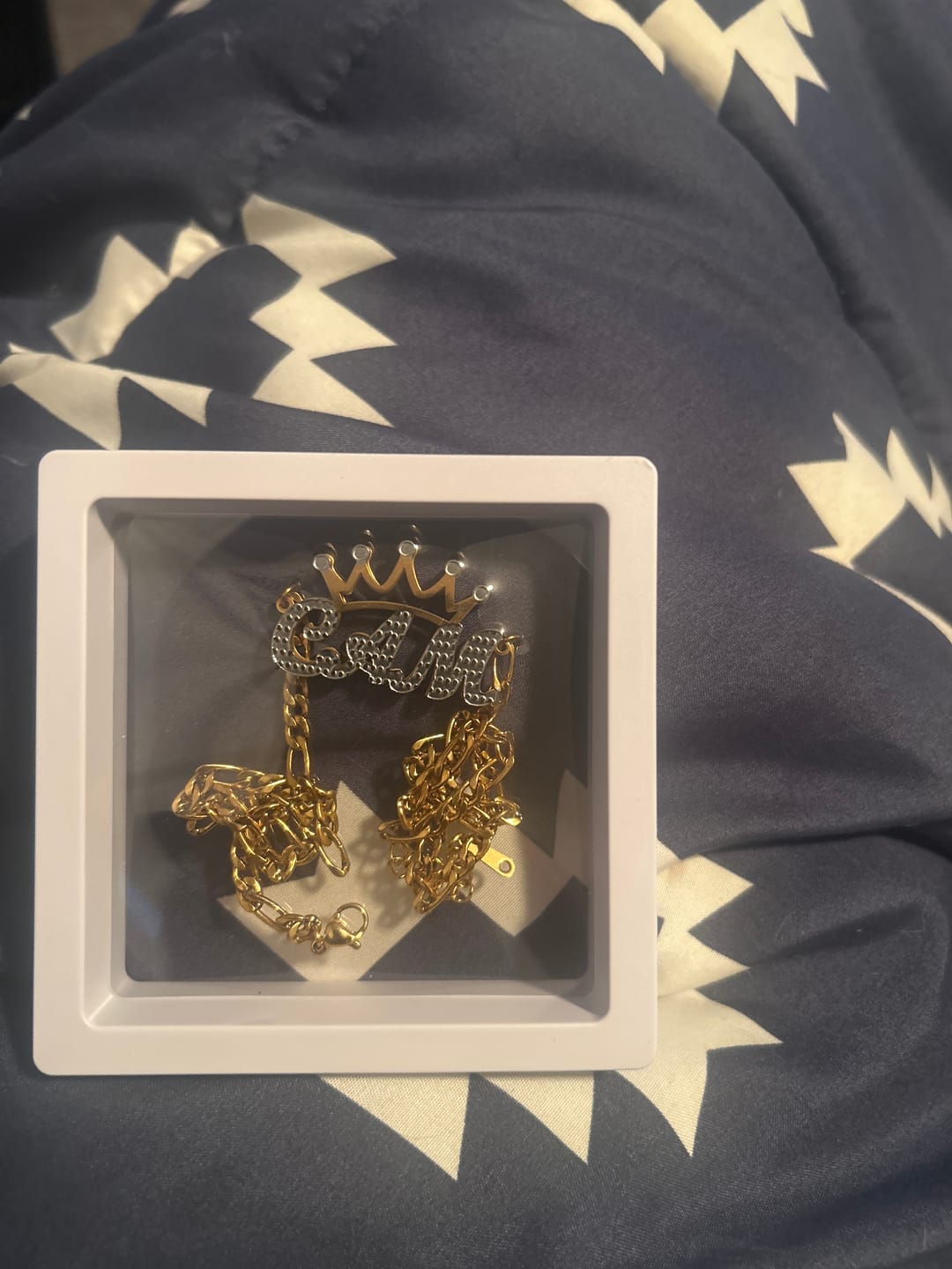 Customer photo review of Kids Double Plated Crown Name Necklace w/ Figaro Chain