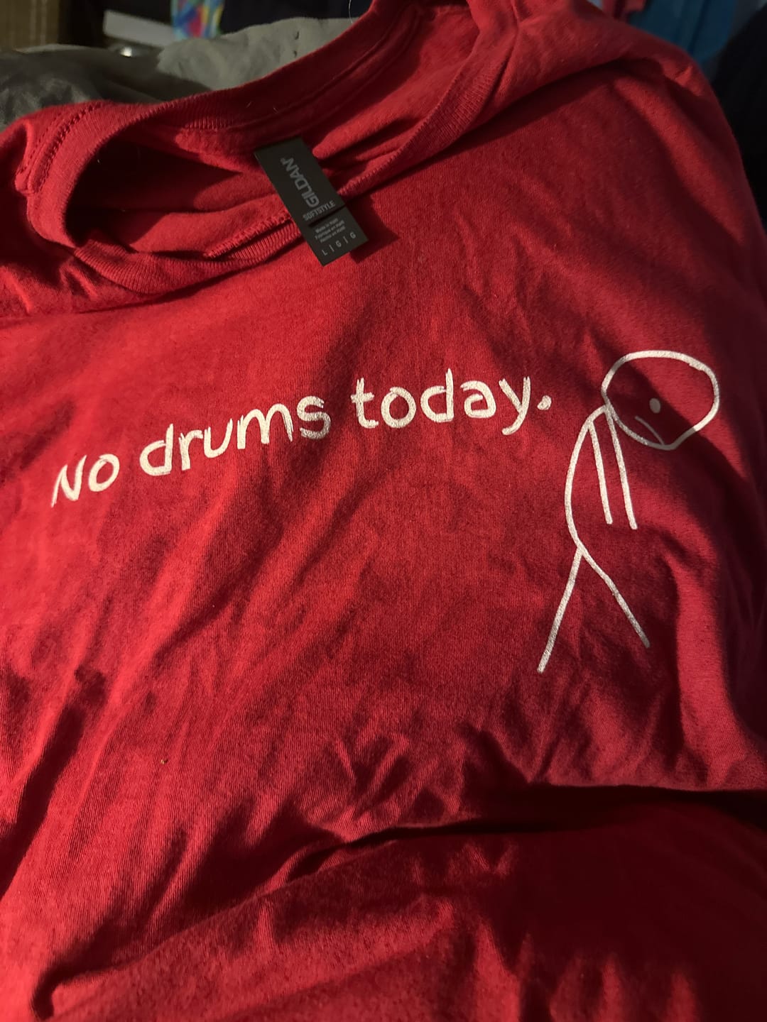 Customer photo review of No Drums Today T-Shirt