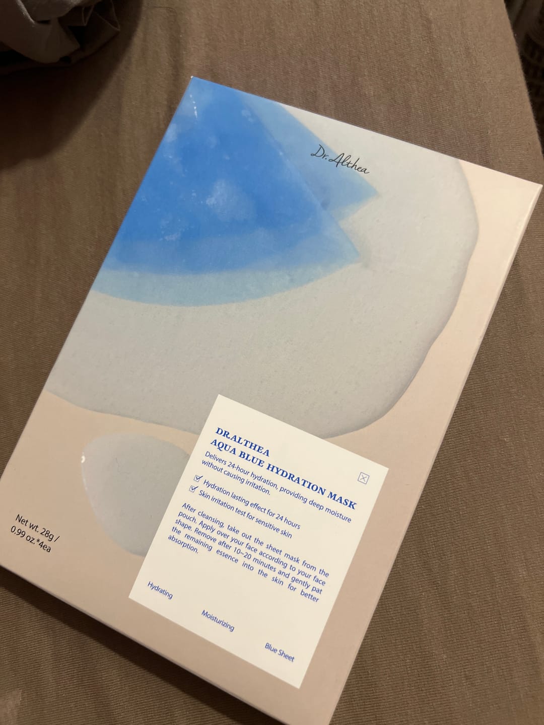 Customer photo review of Mitrinoša auduma maska ar azulēnu un agavi Dr. Althea Aqua Blue Hydration Mask