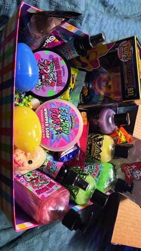 Customer's Jumbo Box Set with all the colorful items packed inside the rainbow-striped box.