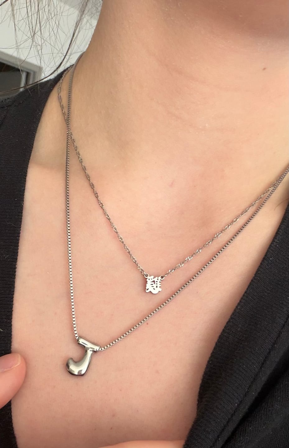 Customer photo review of Bubble Letter Necklace