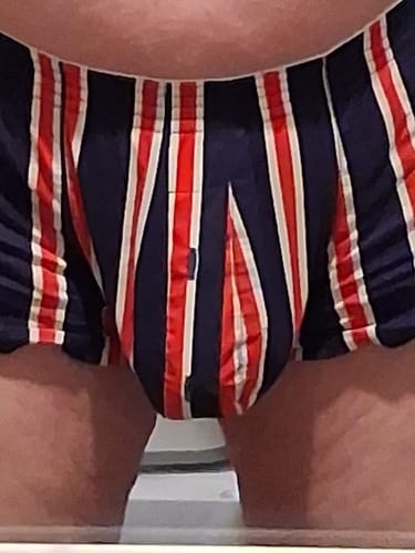 Customer photo review of Men's Color Stripes Trunks With Button Fly