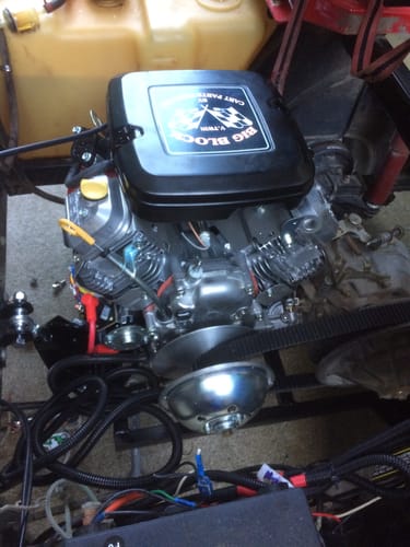 Customer's 47" Double Cogged Replacement Drive Belt installed on a V-twin engine in a golf cart.