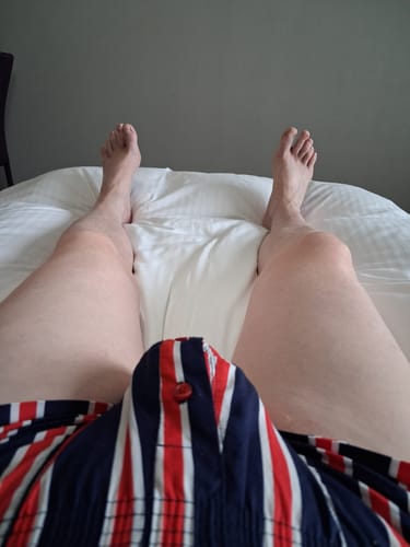 Customer photo review of Men's Color Stripes Trunks With Button Fly