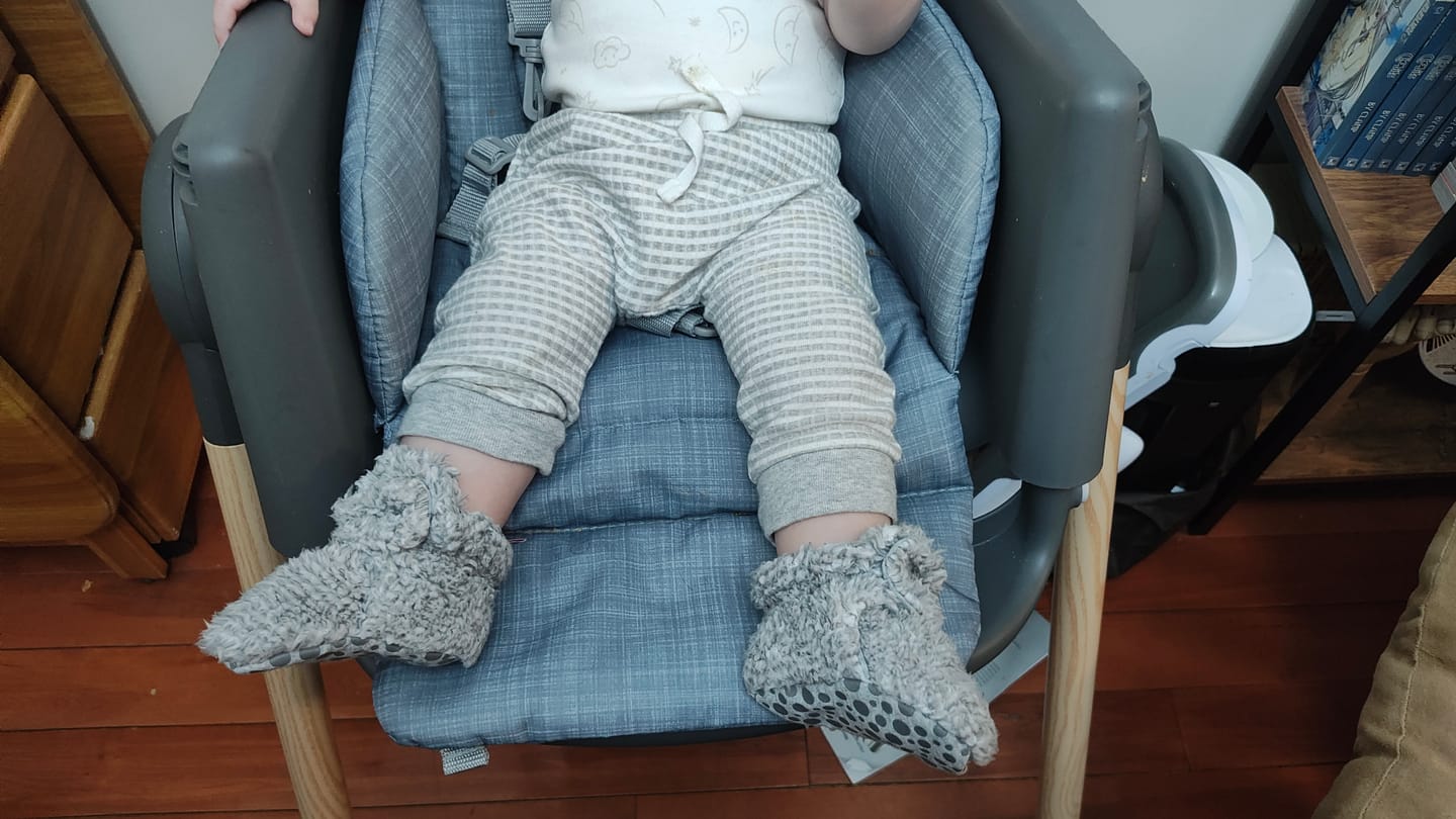 Customer photo review of Furry Gripper Baby Bootie - Heather Gray