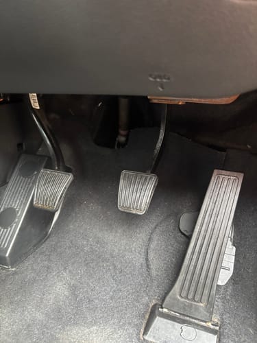 Customer's close-up photo of clean car foot pedals after using the all-purpose cleaner.