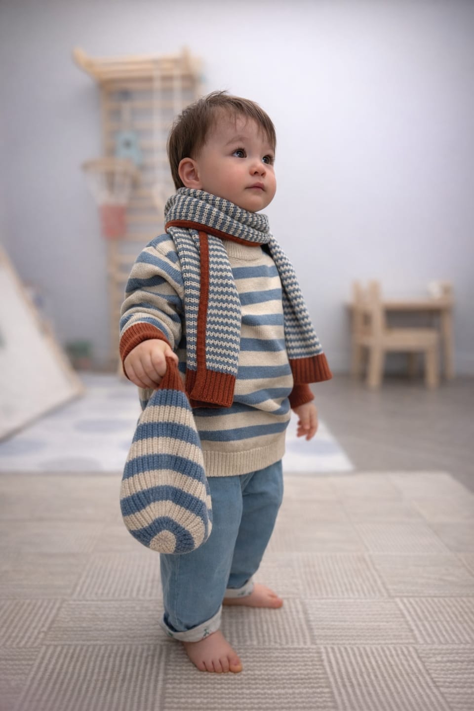 Customer photo review of Hazy Blue Striped Knitted Jumper