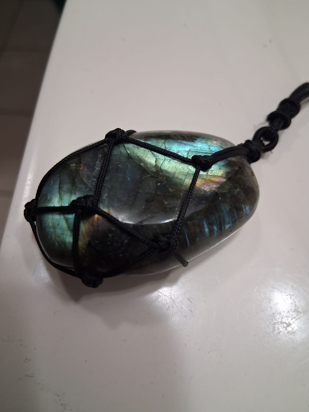 Customer photo review of Dragon's Heart Labradorite Necklace