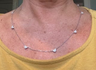Customer photo review of Irene 18k White Gold Plated Heart Station Necklace with Swarovski Crystals