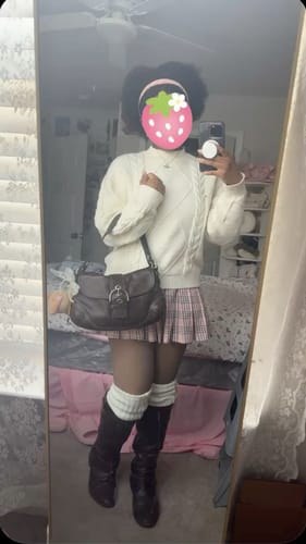 Customer photo review of Girly Plaid Pleated High Rise Skirt (Pink)