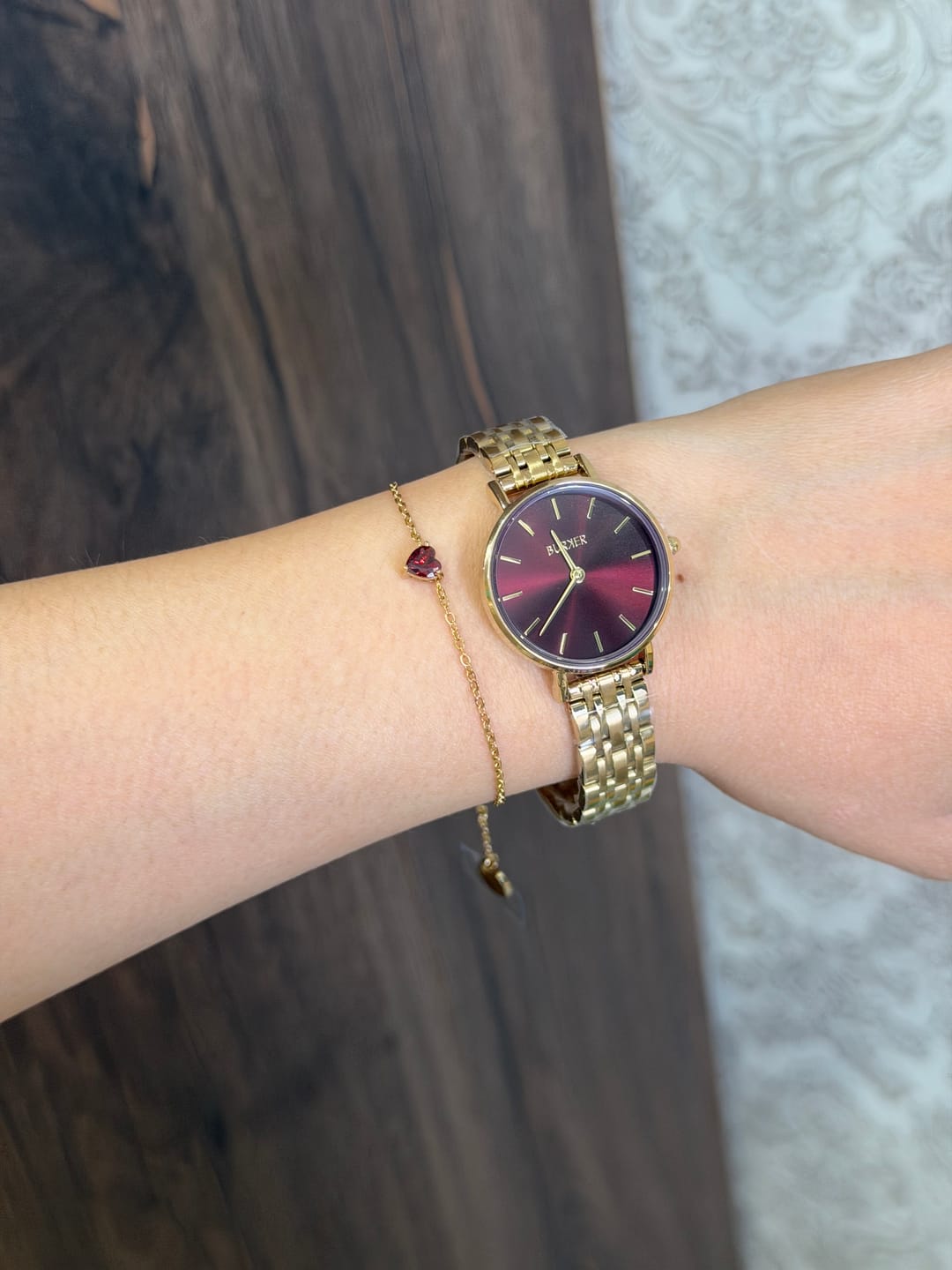 Customer photo review of Ruby Petite Gold Burgundy