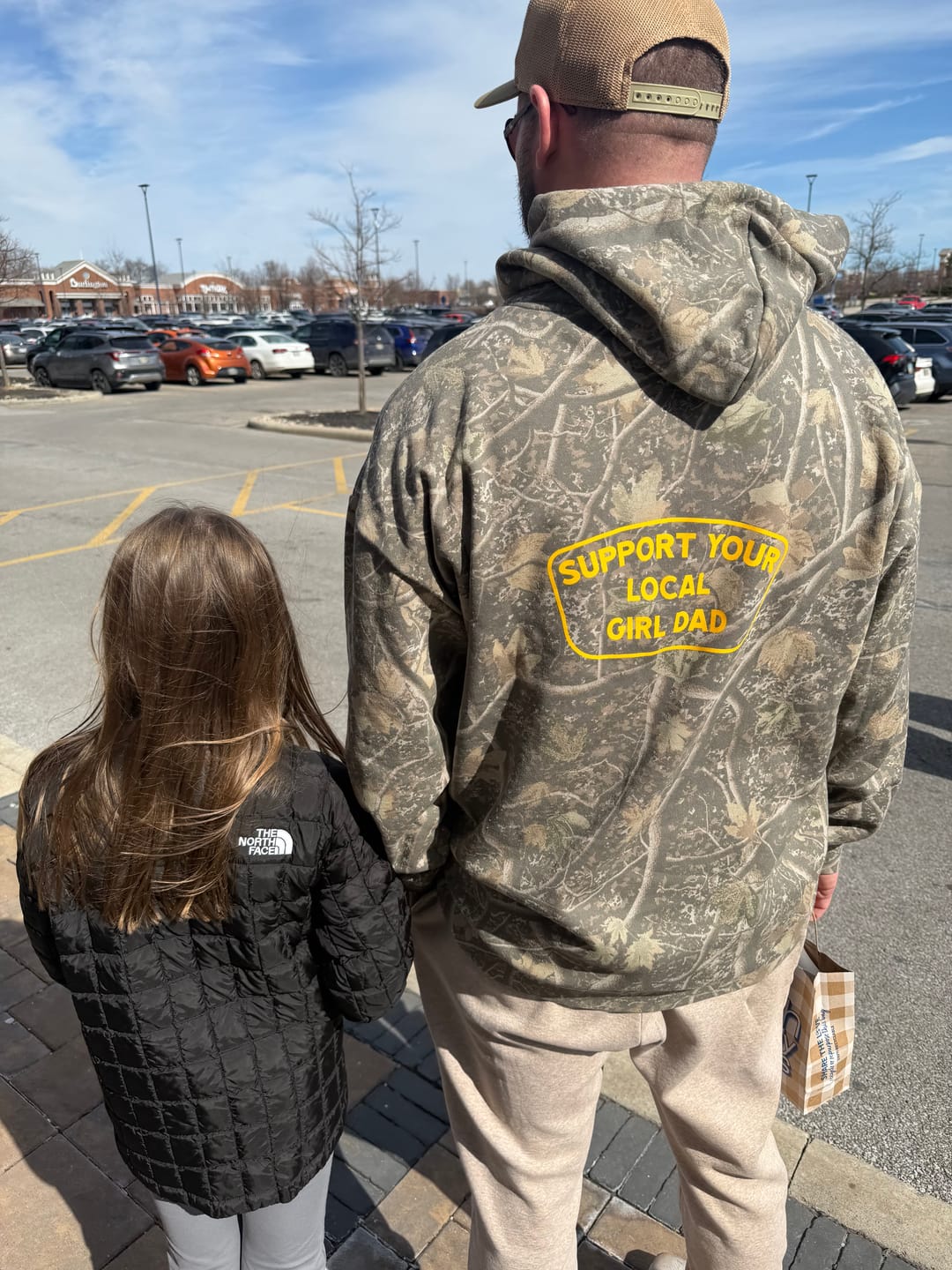 Customer photo review of Support Your Local Girl Dad Hoodie (Tree Camo Edition)