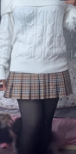 Customer photo review of Girly Plaid Pleated High Rise Skirt (Khaki)