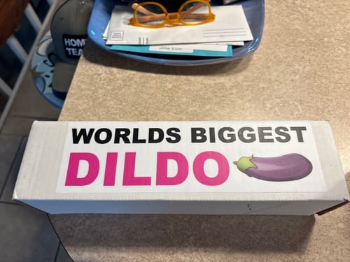 Customer photo review of Worlds Biggest Dildo Mail Prank Package Box Tube