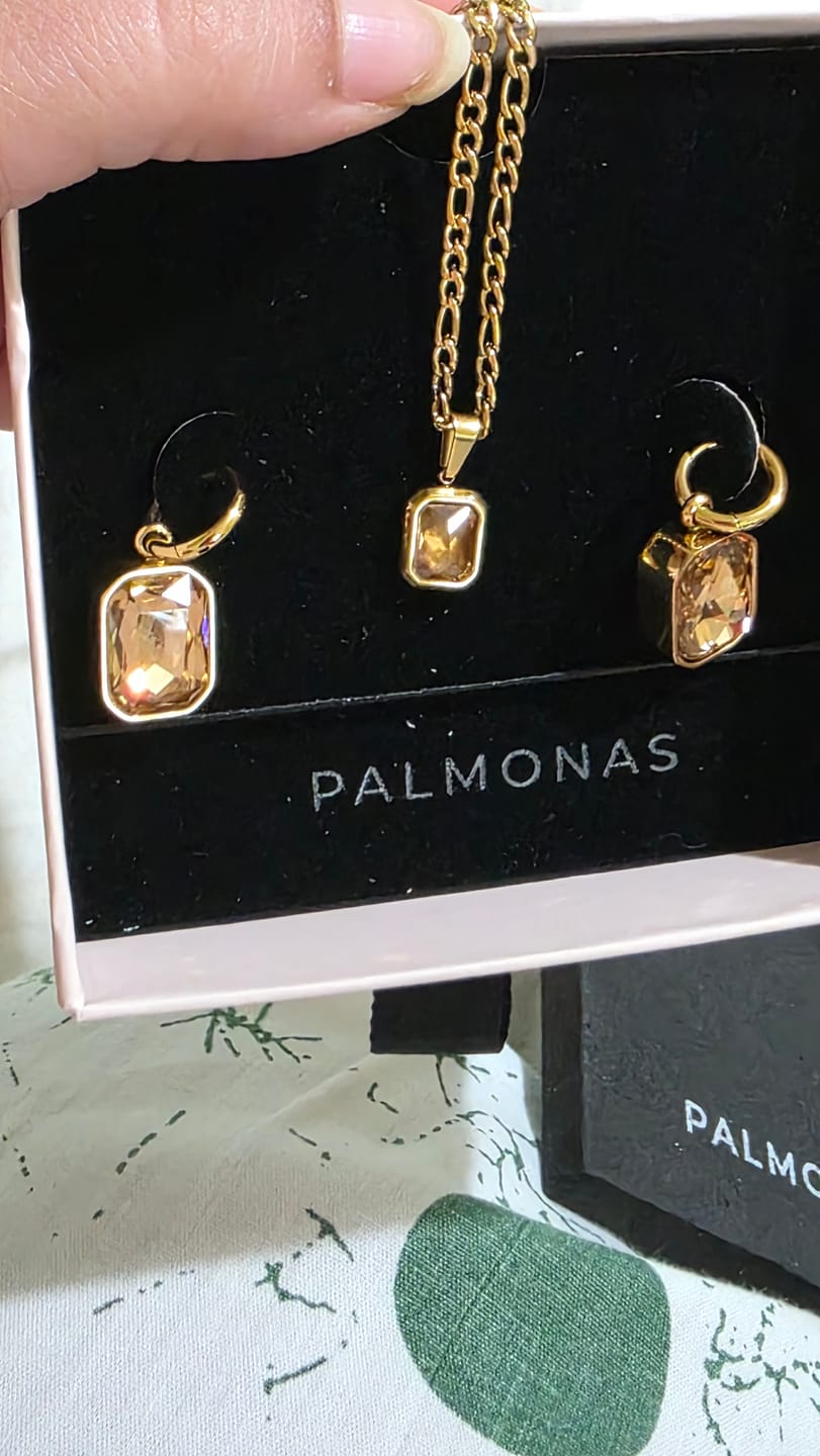 Customer photo review of Cuboid CZ Stone Drop Earrings