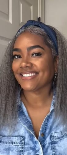 Customer photo review of Luvwin Salt & Pepper Kinky Straight 3 In 1 Half Wig Beginner Friendly Glueless 3/4 Wig 100% Human Hair