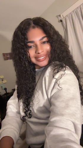 Customer photo review of CurlyMe Pre Bleached Knots Burmese Curly Hair 13x6 Pre-Cut HD Lace Frontal Wig With Elastic Draw-string Wear Go Wig