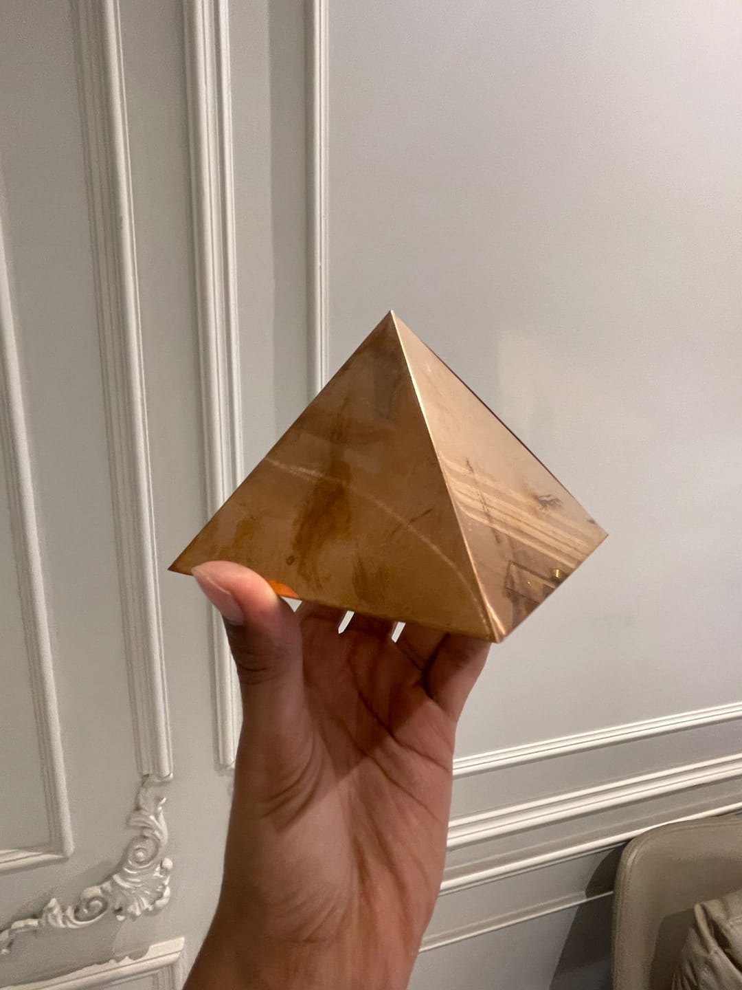 Customer photo review of Premium Hollow Copper Pyramid – 100% Pure Copper Vastu Energy Corrector for Home, Office & Healing by Vastu Mandir
