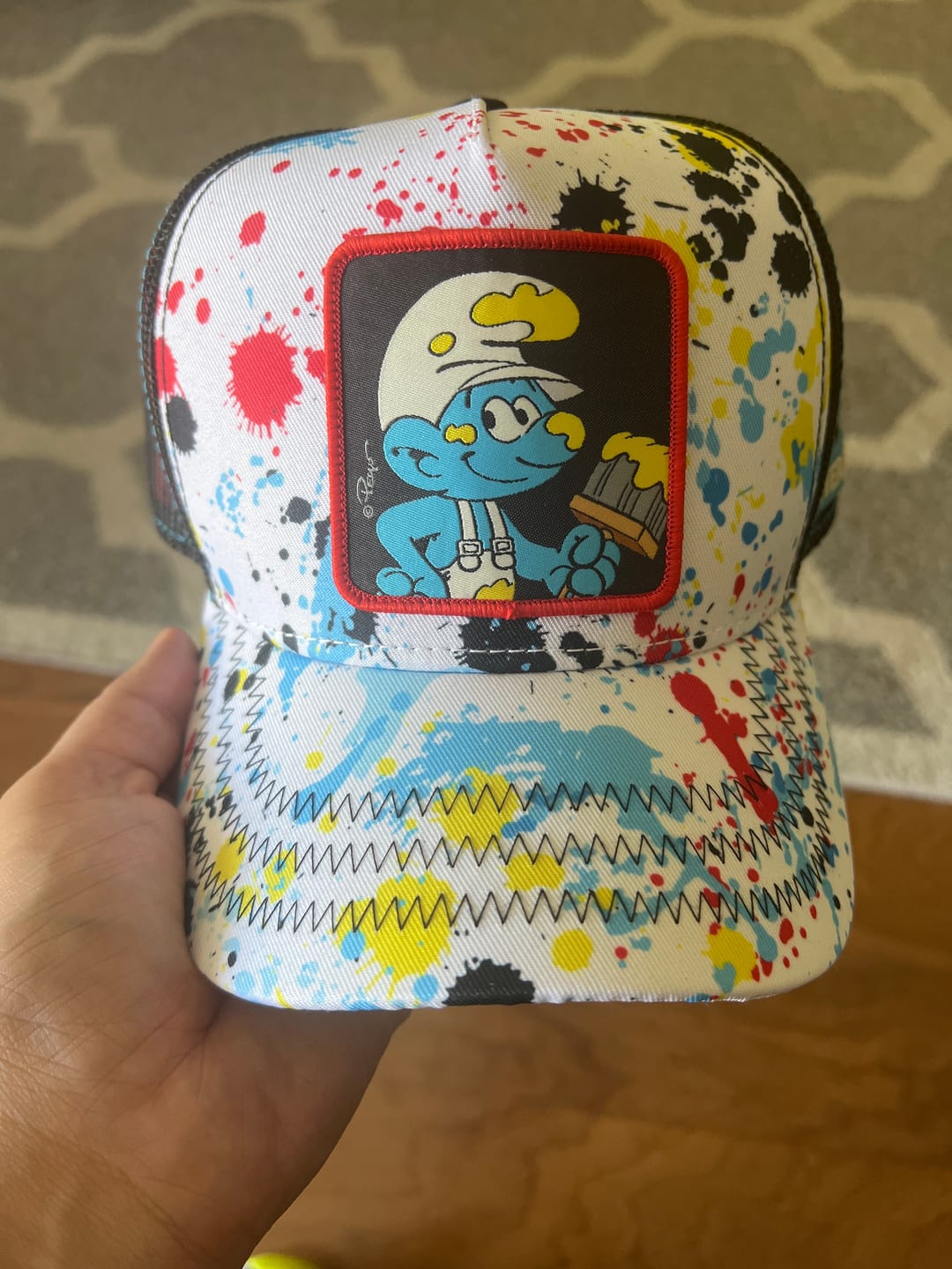 Customer photo review of OVERLORD X Smurfs: Painter Smurf Trucker Cap