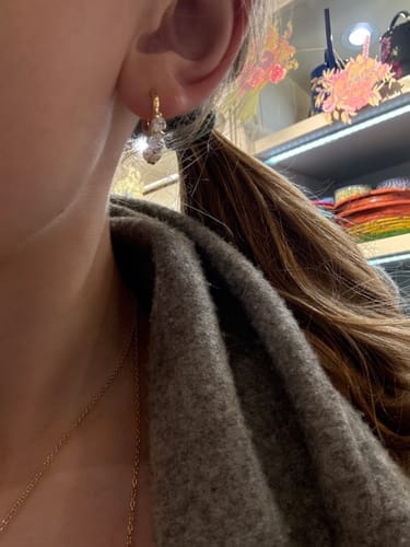 Customer photo review of Iris Waterfall Huggie Earrings