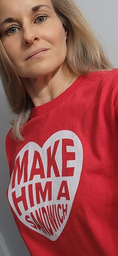 Customer photo review of Make Him A Sandwich V Day T-Shirt