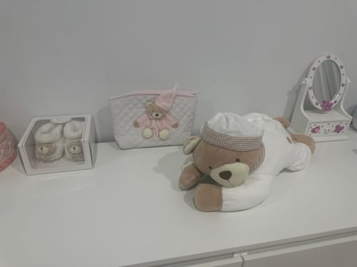 Customer photo review of Bear Baby Booties | White & Beige