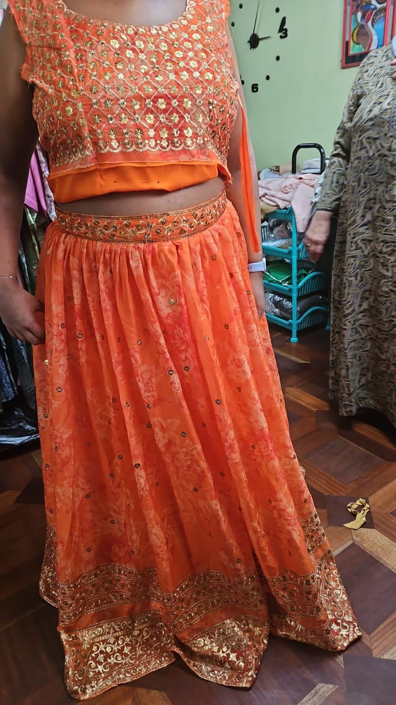 Customer photo review of Orange Organza Lehenga with Dupatta