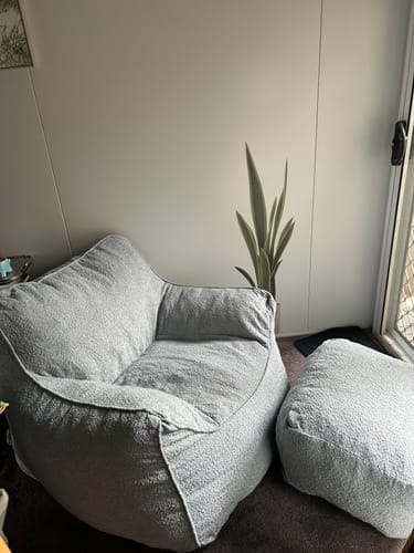 Customer photo review of DODO LOUNGE CHAIR - BOUCLE SKY BLUE