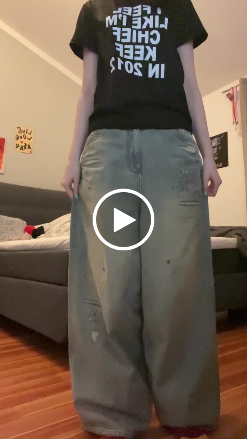 Customer video review of Repaired Construction Denim Jeans Blue