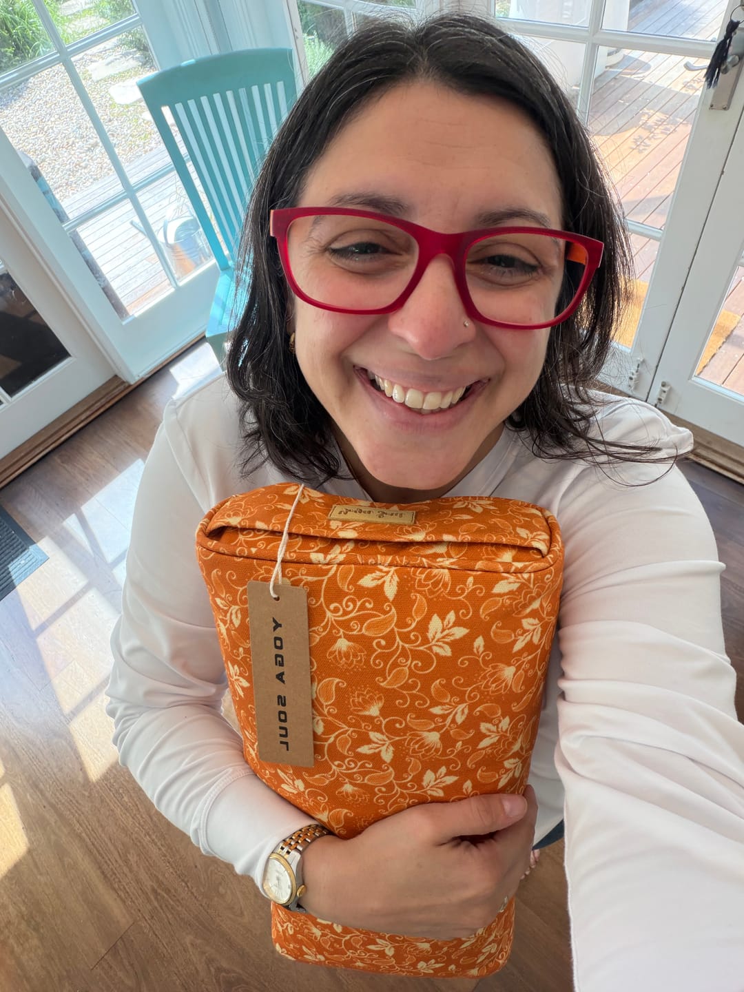 Customer photo review of Travel Yoga Bolster | Meditation Cushion | Sacred Lotus | Sunset