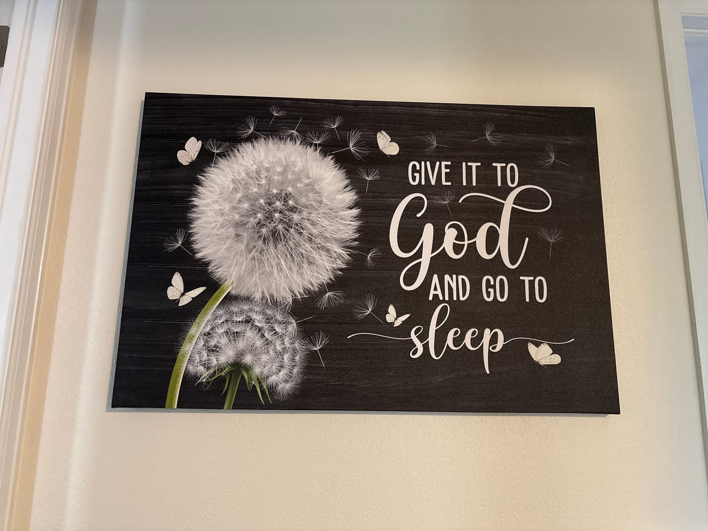 Customer photo review of Dandelion Give It to God and Go to Sleep – Christian Wall Art Canvas