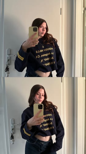 Customer photo review of VINTAGE LOGO LONGSLEEVE T-SHIRT AMBER/NAVY