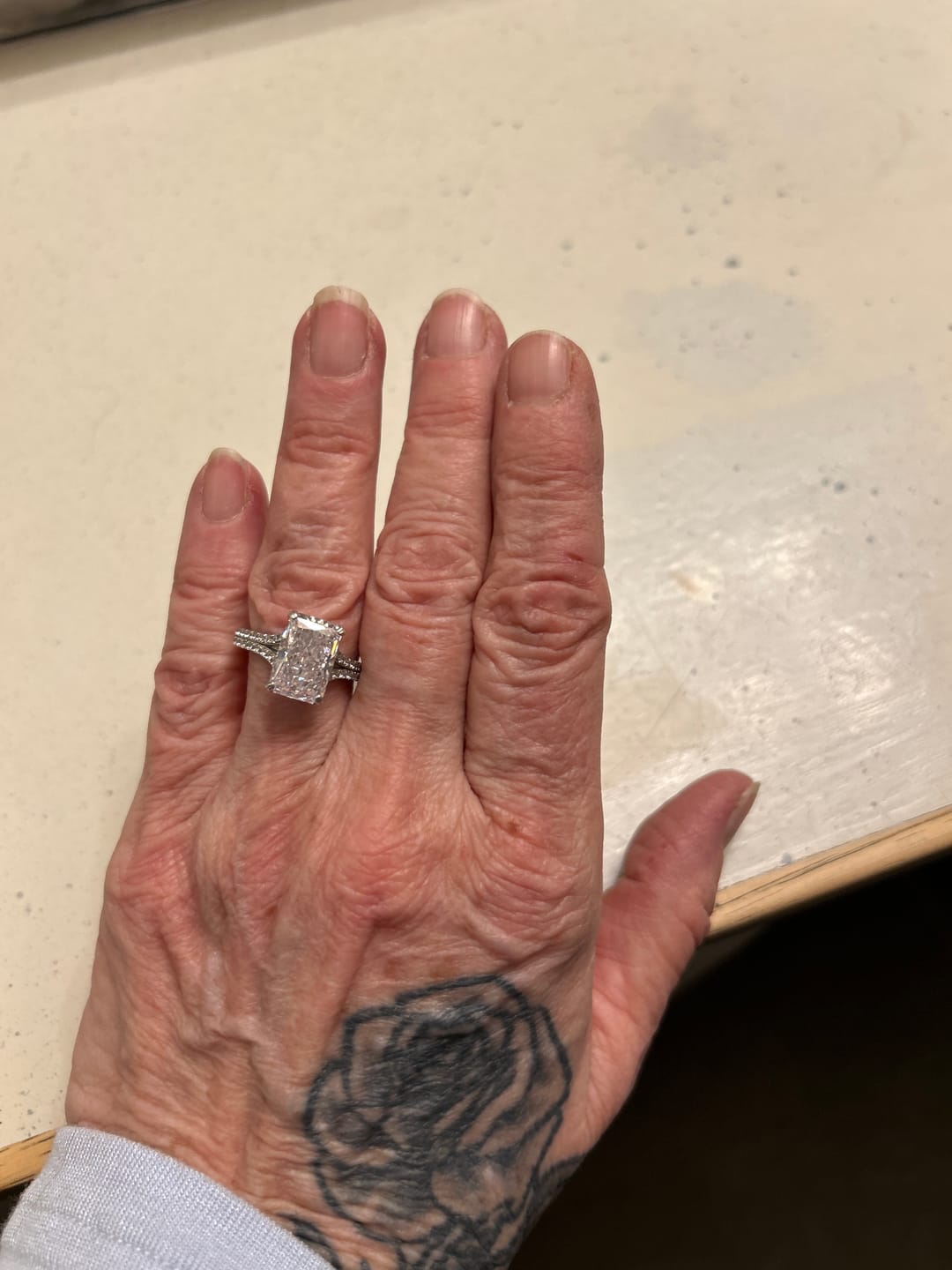 Customer photo review of 5.5Ct Radiant Cut Side Stone Engagement Ring Travel Ring In Sterling Silver