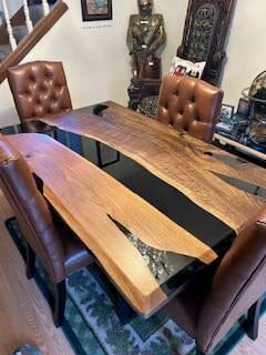 Customer photo review of Black Walnut Wood River Resin Epoxy Table for Dining & Conference Table CT50