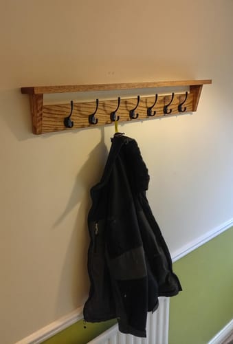 Customer photo review of Solid Oak Walnut Coat Rack with Shelf