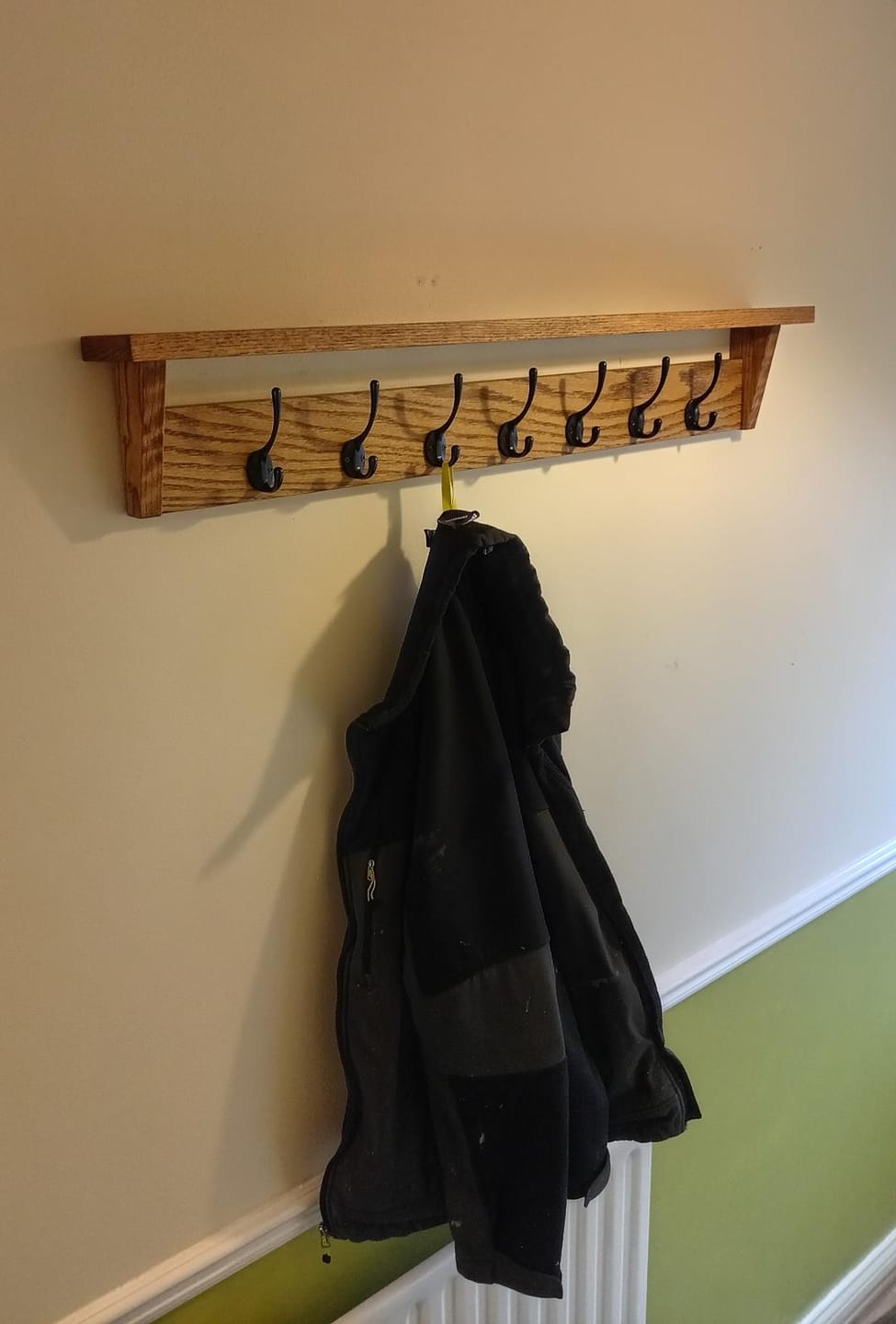 Customer photo review of Solid Oak Walnut Coat Rack with Shelf