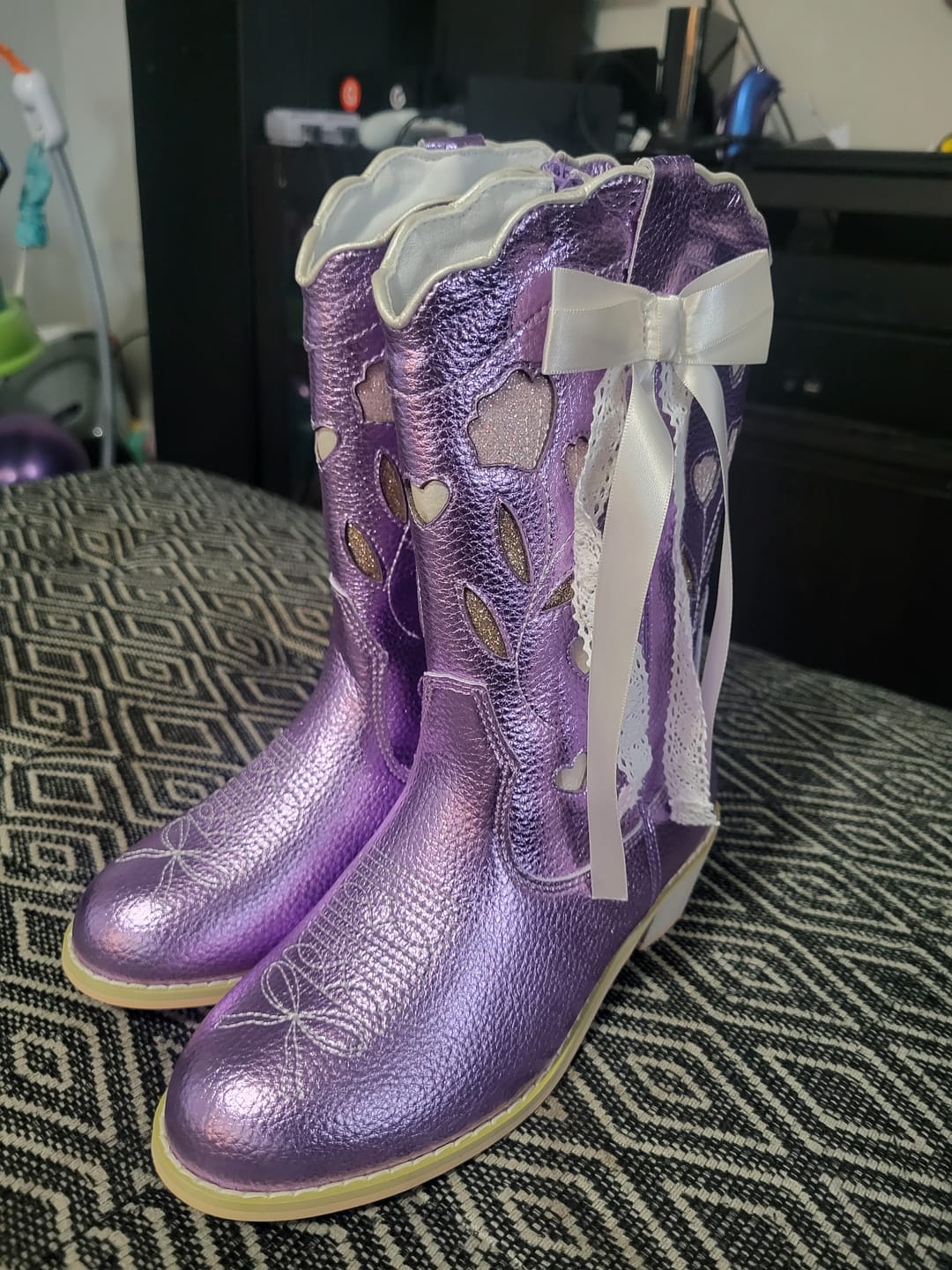 Customer photo review of Sweetheart Bow Cowgirl Boots- Purple