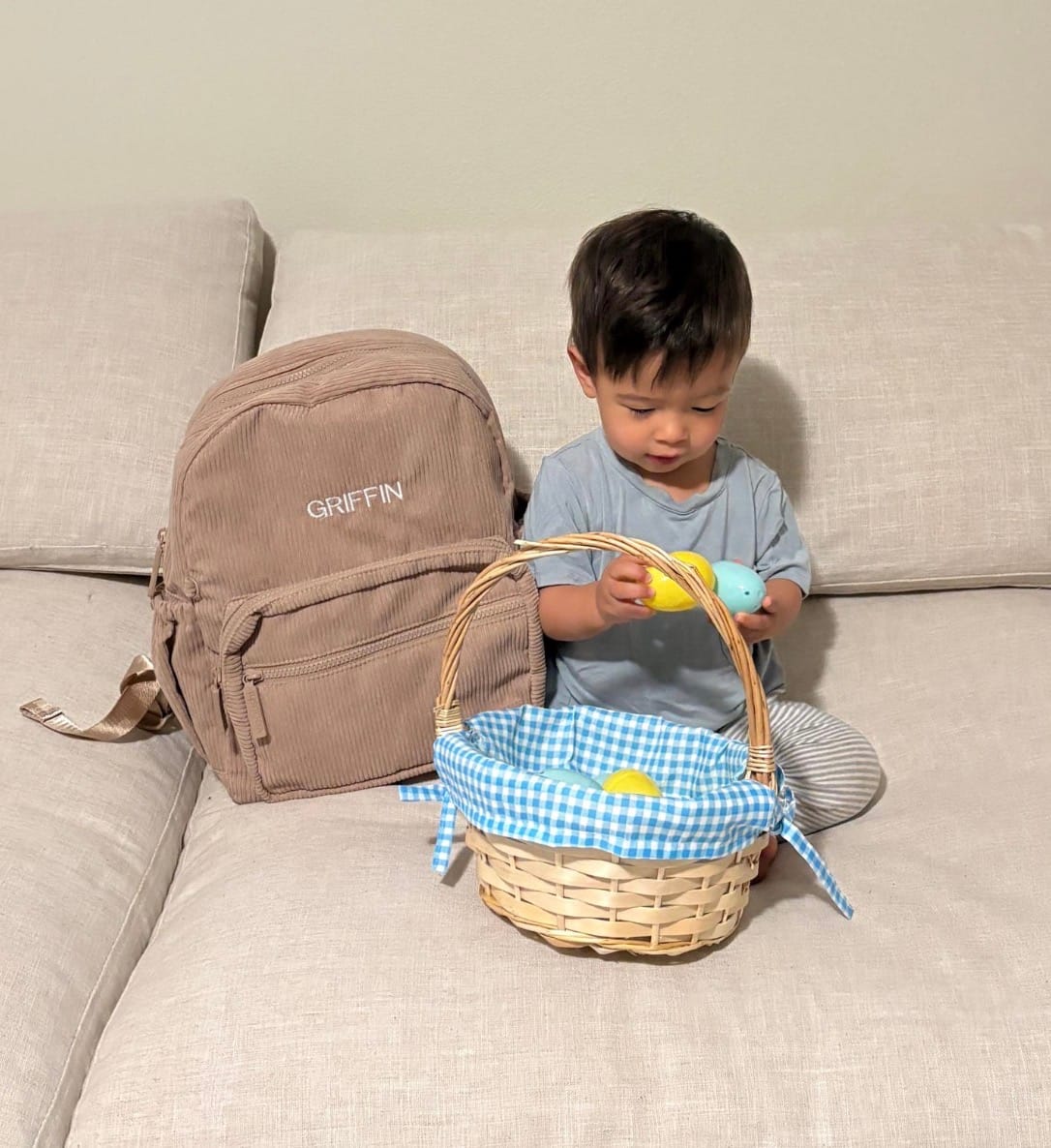 Customer photo review of Yooushi® Corduroy Backpack – Iced Latte